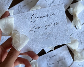 Henna invitation cards / Kına Davetiyesi made from seed paper with ribbon