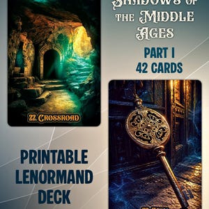 Les ombres du Moyen Âge, jeu de cartes Lenormand imprimable, 42 cartes, partie I, fichiers PDF, téléchargement immédiat