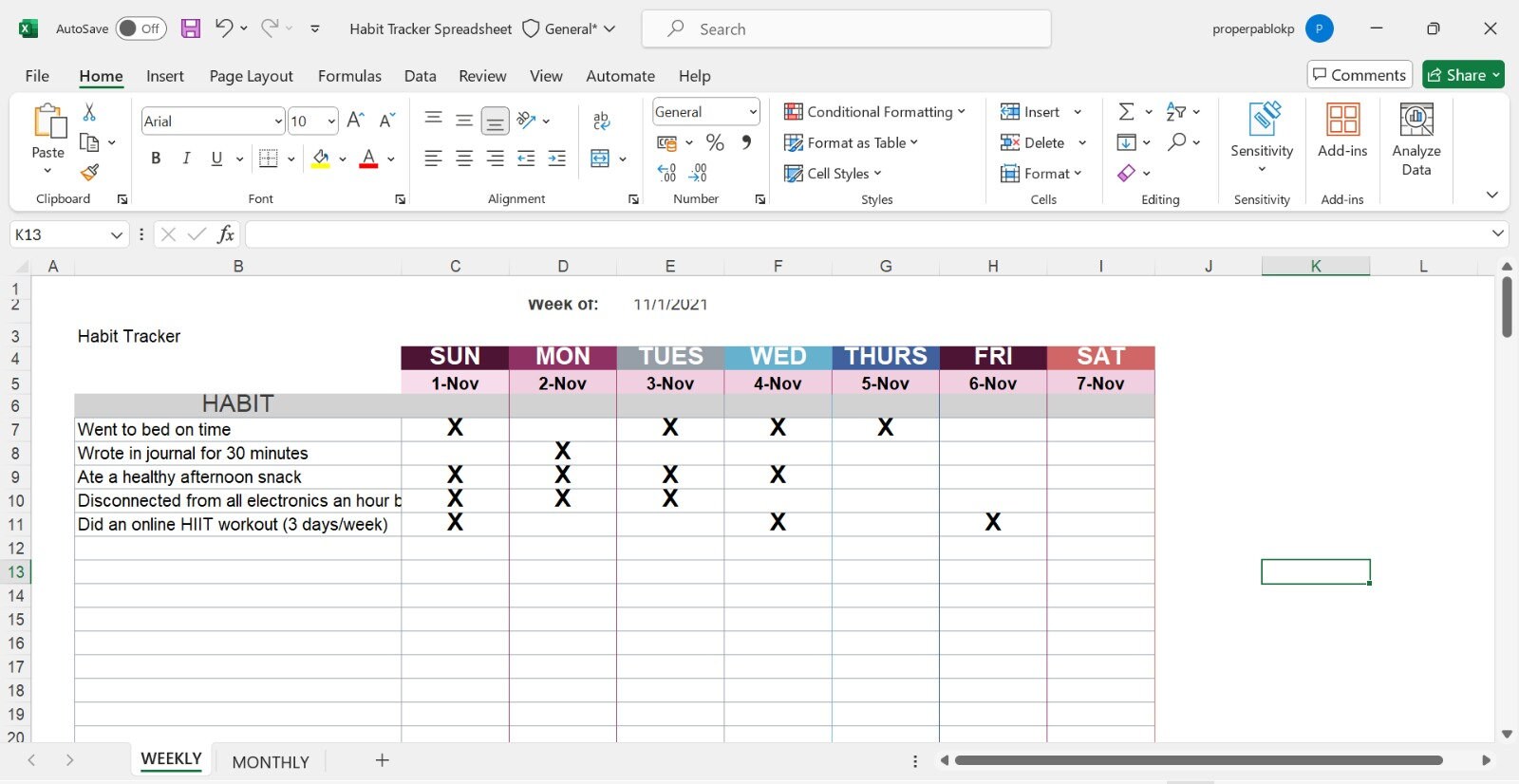 Habit Tracker Spreadsheet Google Sheets Excel Template Daily Habit ...