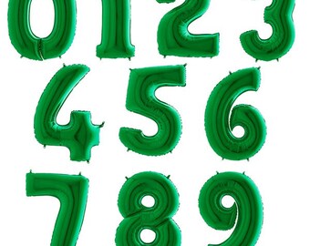 Può includere: Set di dieci palloncini in lamina verde a forma di numeri da 0 a 9. I palloncini sono gonfiati e pronti all'uso.