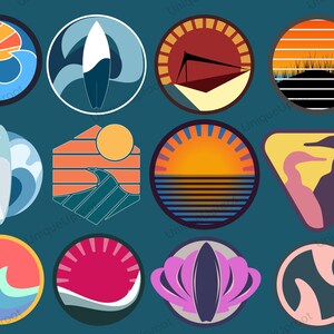 Surf/Ocean svg / 12 singoli file in 3 formati SVG PDF PNG (totale di 36 file)