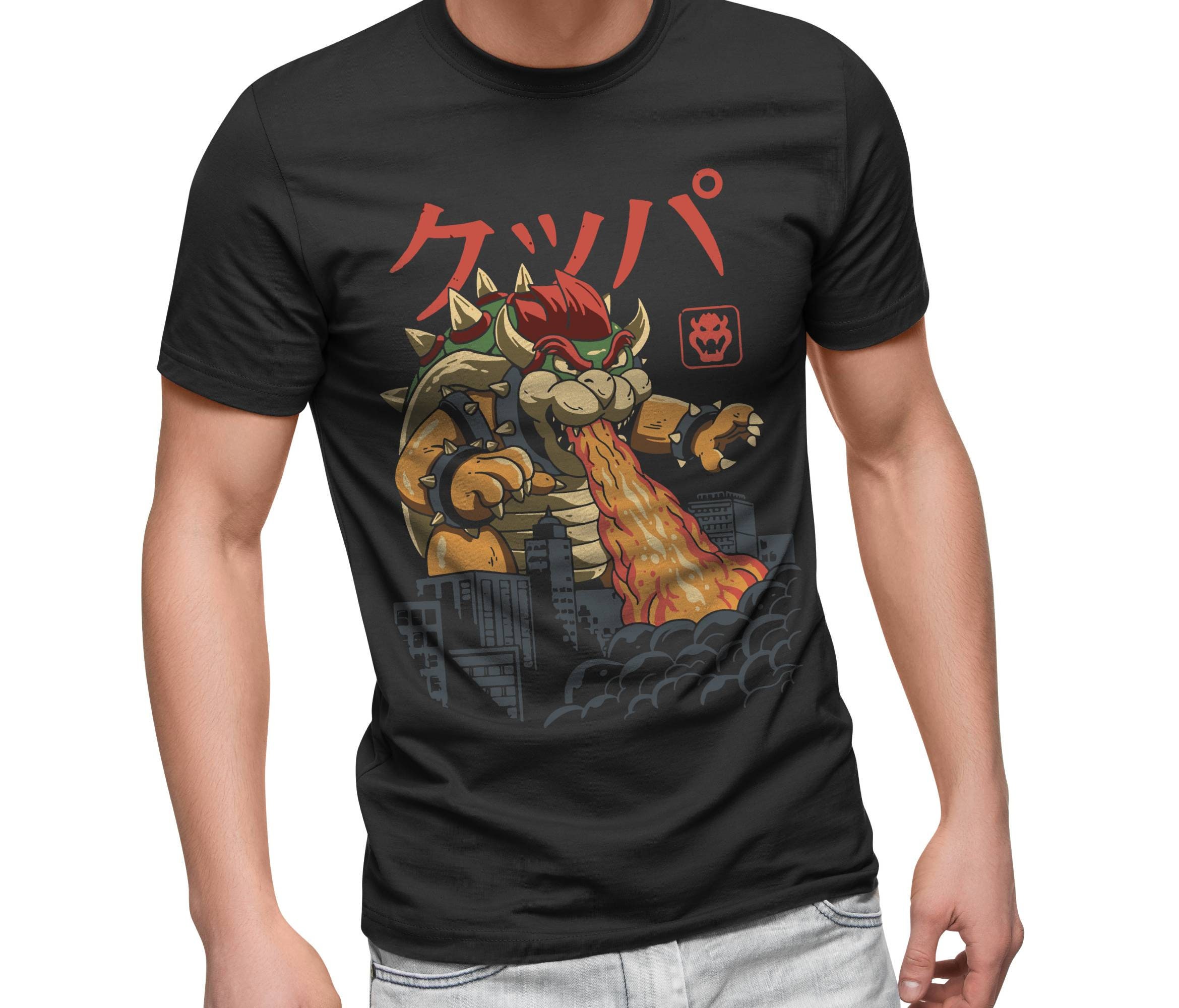 Discover Bowser Japanese Style T-Shirt | Movie Film Nerd Gaming Anime Novelty Funny | Men's Shirt | 100% Cotton Soft Feel Black Shirts