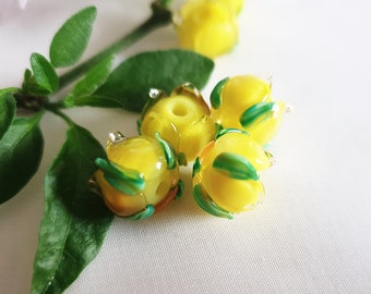 SWEET FRIENDSHIP YELLOW Rose Beads, Beautiful Lampwork Peonies, Handmade Glass Roses Beads, 11-12mm Sweet Lemon Yellow Artisan Beads, 1pc