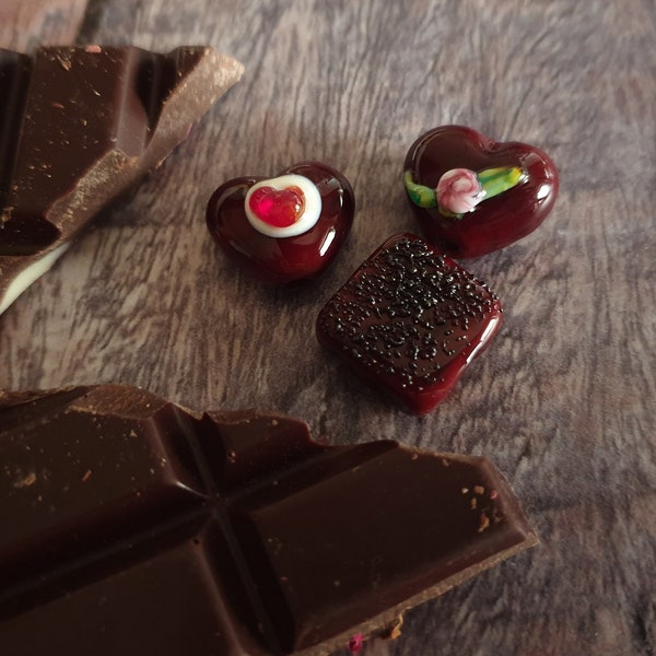 DÉLICIEUX CHOCOLAT EN VERRE, Perles en verre chocolat 15-18 mm, Perles en chocolats sucrés, Perles réalistes en chocolat au chalumeau, 1 pièce (au choix)
