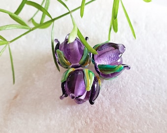 DELICATE SHADOW ROSE Buds, 11-12mm Purple Intense Roses Beads, Beautiful Handmade Rose Beads, Jewelry Supplies Roses, Violet Peony Bead, 1pc
