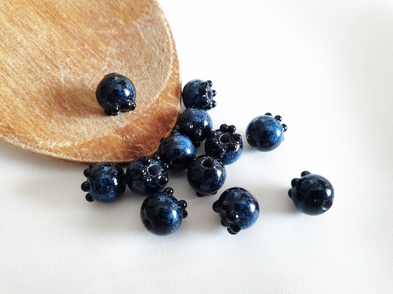 Set of Handmade Glass Berry Beads Including Blueberries