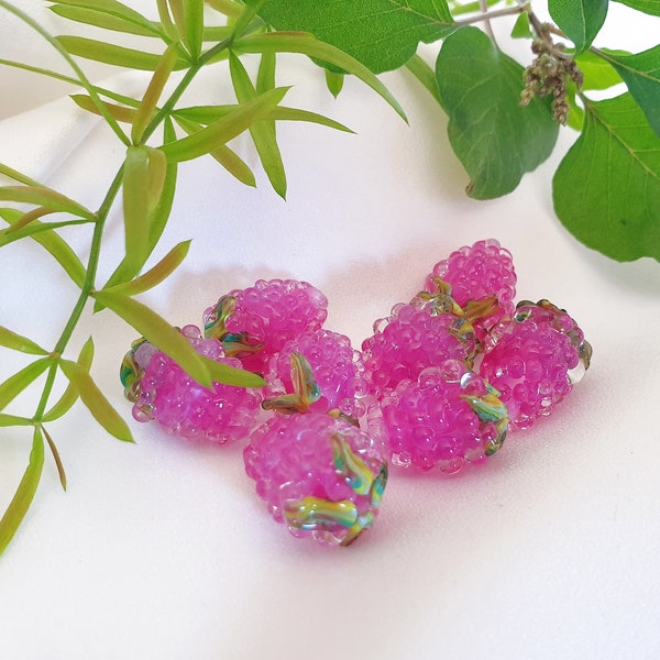 LOVE SPELL Perles de verre magiques framboises, 10-11 mm Perle de verre spéciale fuchsia magique, belles framboises roses faites main au chalumeau, 1 pièce