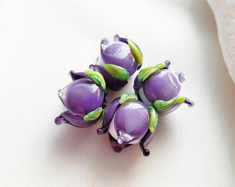 EXQUISITE IMPERIAL ROSE Buds, 11-12mm Purple Beautiful Rose Bead, Elegant Dainty Glass Roses, Artisan Lampwork Peonies Purple Beads, 1pc