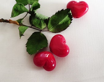 CHARMING LOVE HEARTS, 10x12mm Little Precious Lampwork Glass Hearts, Handmade Red Love Glass Beads, 1pc