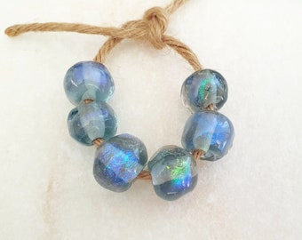 MOONLIGHT TEAR BEADS, 11-12mm Organic Handmade Rounded Glass Beads, Dichroic Beads Lampwork Glass Beads, Blue Dichro Magic Glass Beads, 1pc