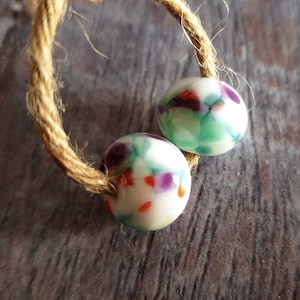 ROMANTIC TUSCANY LOVE Beads, 14mm Lampwork Beautiful Beads, Pretty Cheerful Colors Beads, Unique Art Green Purple Orange Mix Glass Bead, 1pc