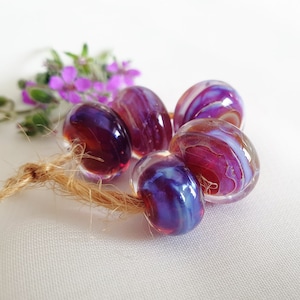 PURPLE SUNSET BEADS, Elegant Fancy Silver Glass Beads, 13x8mm Lampwork Handmade Purple Bead, Artisan Glass, 1pc