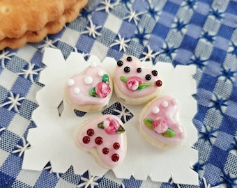 PRETTY TEA PARTY Rose Cookie Beads, 13mm Fine Lampwork Artisan Glass Beads, Biscuit Heart Rose Glass Beads, Realistic Cookie Heart Bead, 1pc