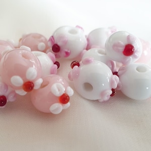 ADORABLE FLOWER BEADS, 10mm Little Bunny-like Flower Beads, Easter Beautiful Glass Beads, Pink White Precious Lampwork Bead, 1pc