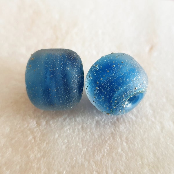 OCEAN SALTED BEADS, Sea Blue Beads, Lampwork Beads, Jewelry Supplies, 2.5mm hole, Set of 2