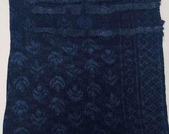 Handmade Indigo Cotton Throw with Textured Stripes 130 x 160 cm