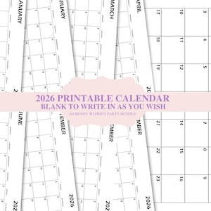 2026 Monthly Calendar, Landscape Calendar, Printable Calendar Template, Year Calendar, A4 Calender 2025, Digital Calendar