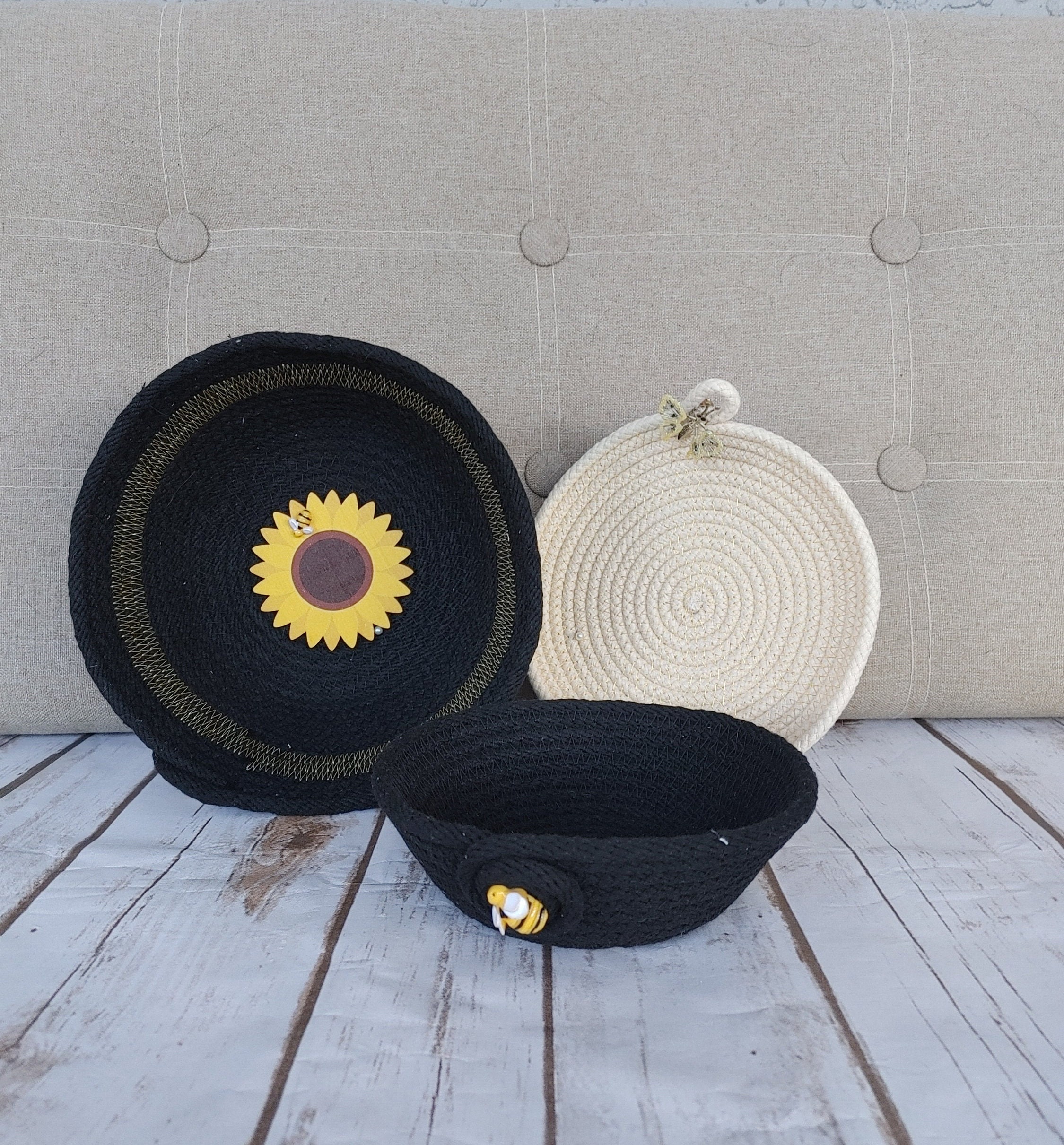 Bee Sunflower Butterfly Themed Coiled Rope Bowls