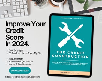 How To Improve Your Credit Score 2024 | Credit Repair eBook With Financial Planner, 12x Monthly Budget Sheets, Money & Credit Journal PDF