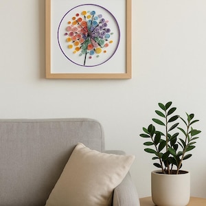 Arte floreale di carta stravagante - Dente di leone incorniciato con quilling / Decorazione murale ispirata alla natura
