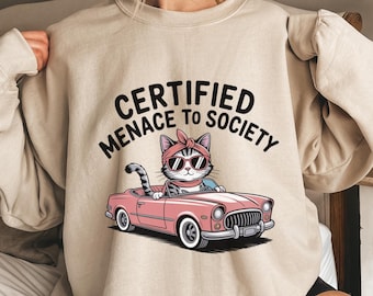 Certified menace to society cat t-shirt funny weirdcore sayings unique tshirt adults women meme graphic sarcastic unhinged shirt
