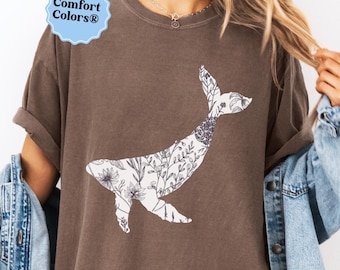 Whale shirt Comfort colors® sealife shirt summer floral tee women trendy oversized beach tshirt whale lover gifts marine biologist tee