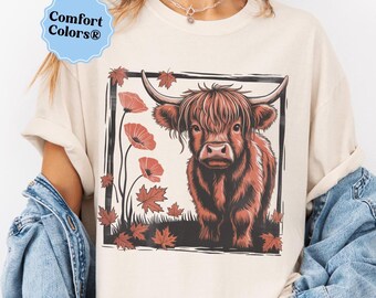 Highland cow shirt cute cow t-shirt cow lover gift fall apparel country western crewneck cow gifts cow shirt highland cow crewneck fall tee