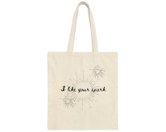 I like your spark tote bag | Cute Calcifer tote, subtle anime tote, moving castle gifts, sophie hatter quote, anime gifts