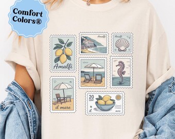 lemon shirt italian tee, stamp shirt travel gift, italian lemons tshirt, limoncello shirt, amalfi coast stamp shirt, vintage stamp tee sea