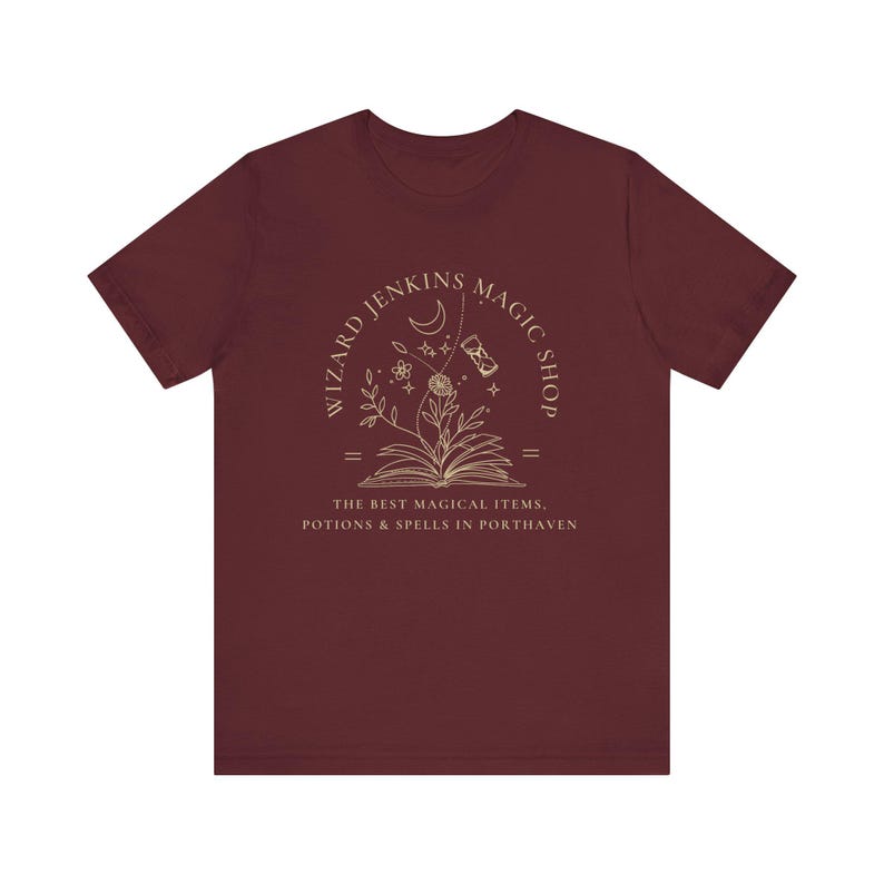 Wizard Jenkins Magic Shop T-Shirt | Howl Pendragon Shirt | Miyazaki tee | Howls Castle inspired, subtle anime shirt Maroon