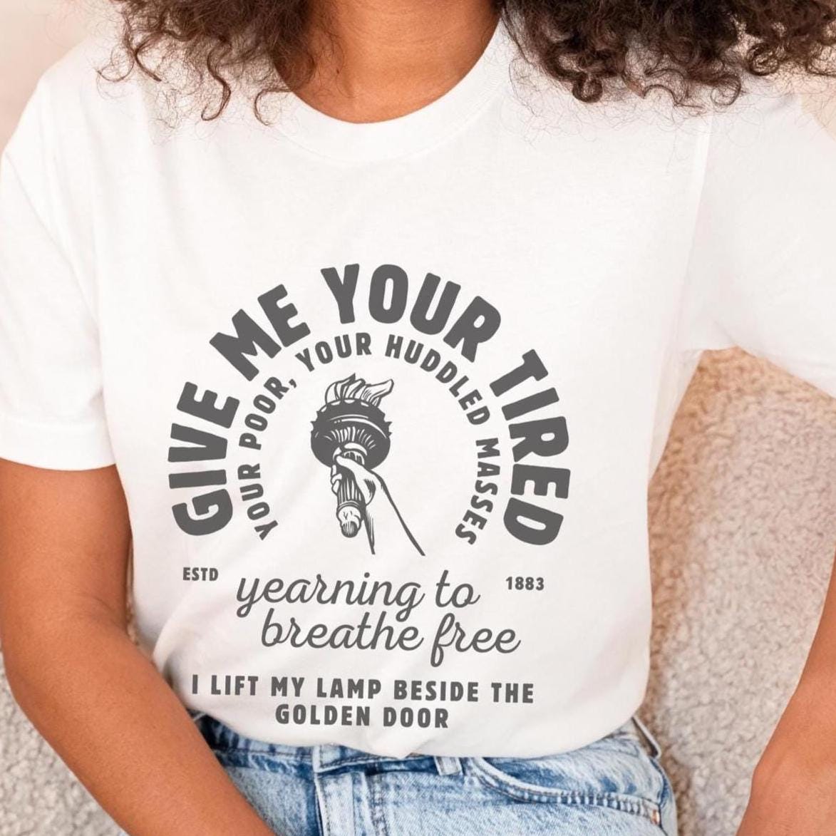 Immigration Shirt, human rights shirt, lady liberty quote, anti racism tshirt immigration tshirt activism shirt no more deportation
