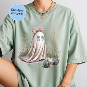 Gym girl Halloween summer shirt floral ghost weightlifting tee ghost summerween spooky season halloween tshirts flower tee halloween outfits