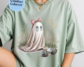 Gym girl Halloween summer shirt floral ghost weightlifting tee ghost summerween spooky season halloween tshirts flower tee halloween outfits