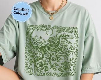 Camiseta de dinosaurio para mujer, camiseta linograbada, camiseta de dinosaurio Comfort Colors®, regalo de dinosaurio, camiseta de regalo de cumpleaños, sudadera de cumpleaños de dinosaurio