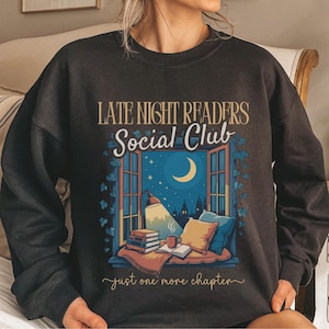 Reading social club sweatshirt retro reading sweatshirt book lover gift bookish shirt bookworm reader gift book crewneck late night reader
