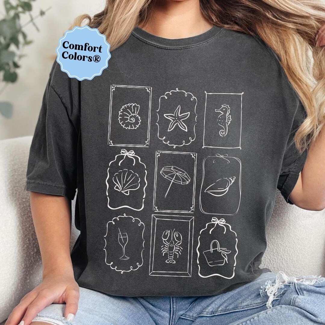 Shell Style Shirt Comfort Colors® Sea Shells Vintage Style Tshirt Retro Ocean Shell Shirt ...