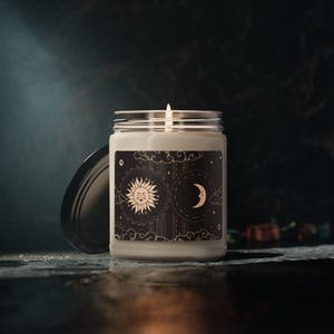 Celestial Night Scented Soy Candle – Sun and Moon Candle, Gothic Home Decor, Astrology Gift, Witchcraft Candle, Mystical Altar Decor