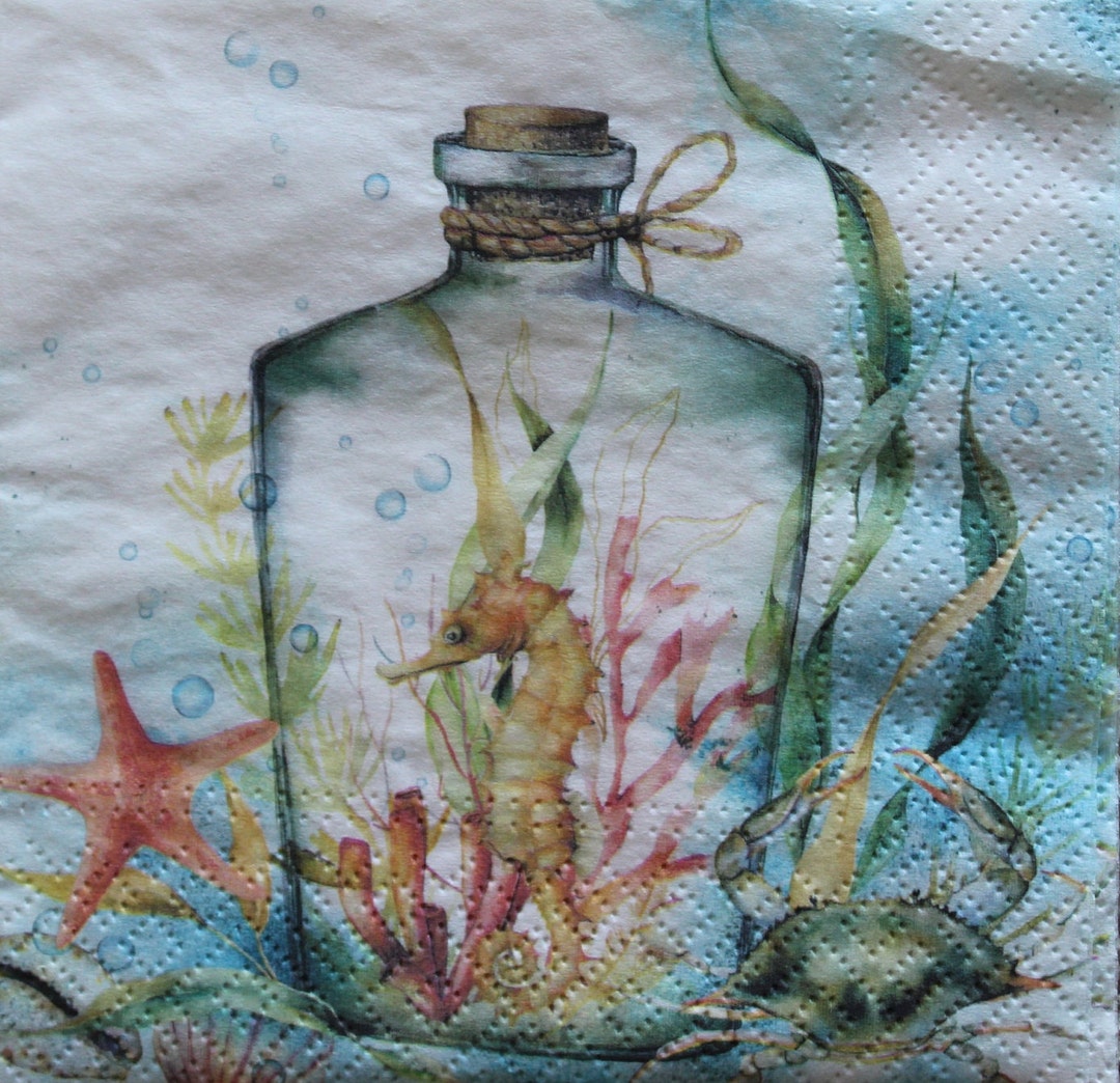 Decoupage Cocktail Napkins / Bottled Seahorse Etsy