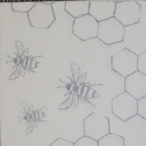 Decoupage Cocktail Napkins / Bees - White and Gray
