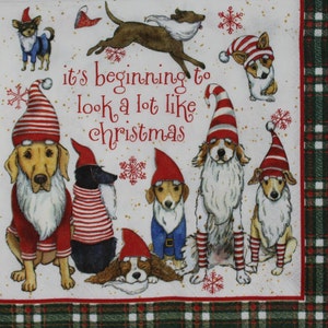 Decoupage Cocktail Napkins / Christmas Gnome Dogs