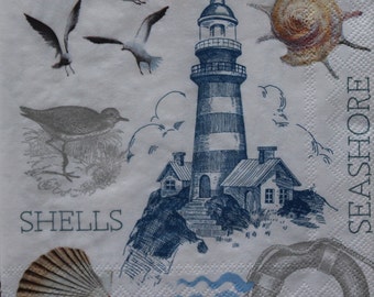 Decoupage Cocktail Napkins / Lighthouse - Beach