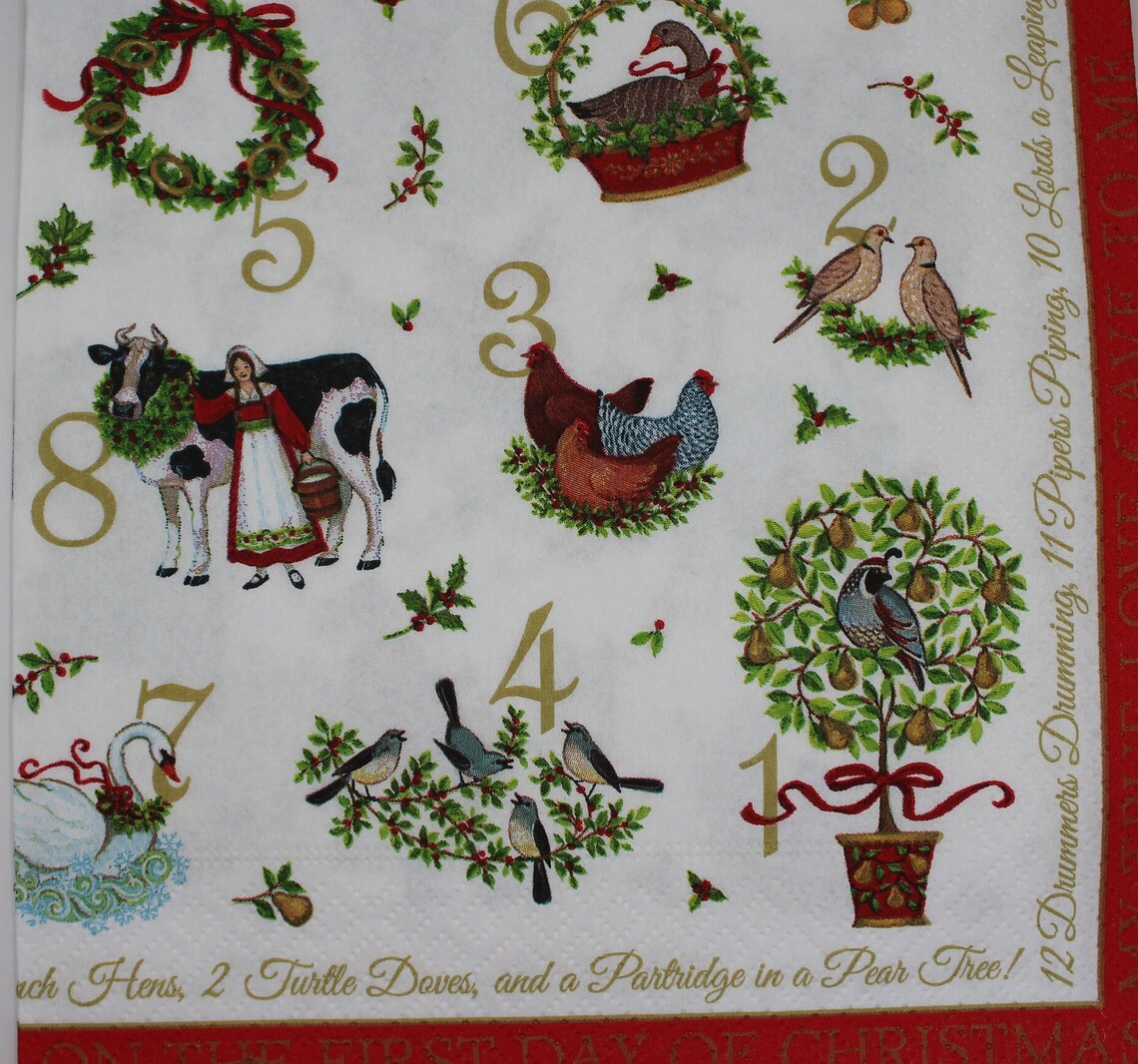 Decoupage Lunch Napkins / Twelve Days of Christmas Etsy