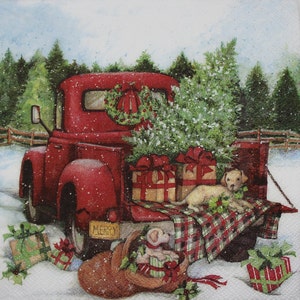 Decoupage Lunch Napkins / Christmas Red Truck Delivery