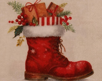 Decoupage Cocktail Napkins / Christmas Boot