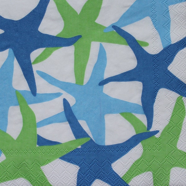 Decoupage Cocktail Napkins / Bue and Green Starfish