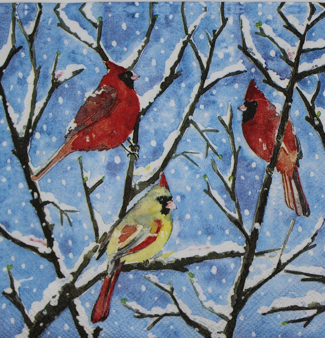 Decoupage Cocktail Napkins / Winter Birds Etsy