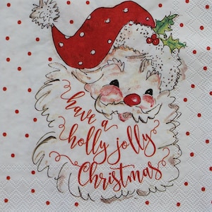Decoupage Cocktail Napkins / Christmas Holly Jolly Santa