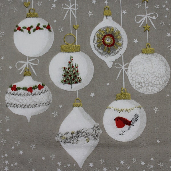 Decoupage Cocktail Napkins / Christmas - Ornaments & Snow