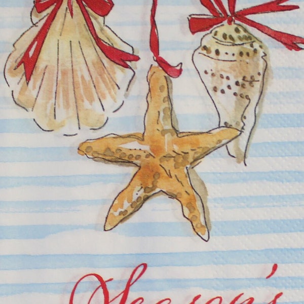 Decoupage Guest Napkins / Christmas - Seashell Season's Greetings