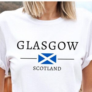 Camiseta de Glasgow Escocia, camiseta de Escocia Reino Unido, camiseta con la bandera de Escocia, camiseta unisex de cuello redondo suave y cómoda